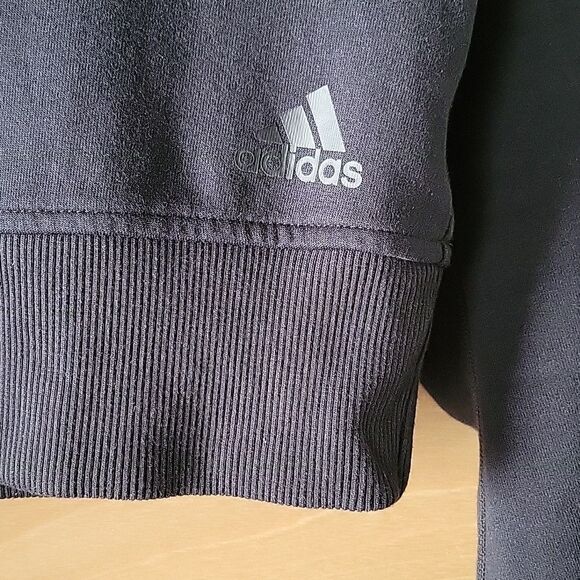 ADIDAS Team Womens Logo Varsity XS Athleisure Long Sleeve Crop Black Sweatshirt - Picture 4 of 12